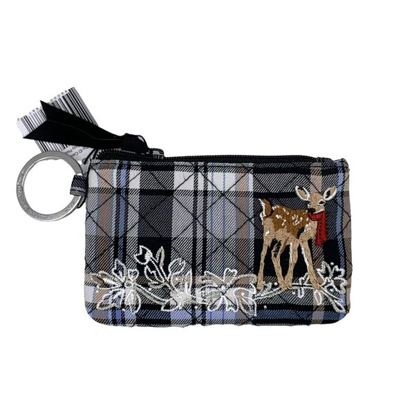 Vera Bradley Accessories - Vera Bradley Black White Blue Grey Plaid Neutral Embroidered Zip ID Case NWT